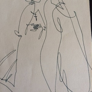 Double Monklike Figures, disegno semplice a penna e inchiostro, copia dell'originale su carta bianca, senza acidi. Spedizione gratuita negli Stati Uniti