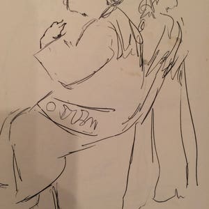 Siedząca Holenderka, kopia szkicu, prosta, 8,5 x 11 cali, wysyłka GRATIS w USA, Dorothy Messenger, artystka.