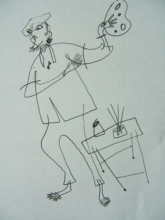 L'Artista copia di un piccolo disegno a inchiostro trasparente di D  Messenger. Raro, su carta acid free. Spedizione gratuita negli Stati Uniti  -  Italia