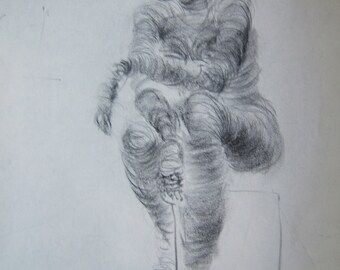 NUDE Figure,  probably from Art Students' League; a copy. 2 sizes available.   FREE SHIPPING in U.S.A. Swirly,   Large is on sale