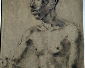 Portrait of Man, Charcoal, Art School, by D. Messenger, ca. 1953, rare portrait, a copy on 8.5" x 11" paper,  orig is no longer for sale.