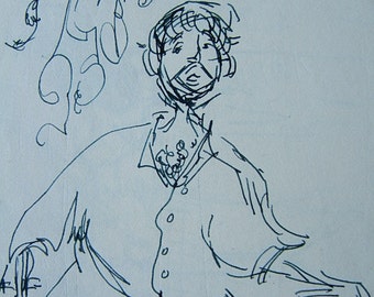 May include: A black and white line drawing of a person with a beard and mustache, sitting in a chair. The drawing is on a white background and the text "You're in Ireland" is written above the person.