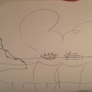 ON the BAY -Boats on a Bay II, ze szkicownika mojej matki, znajduje się w Turcji, kopia na papierze bezkwasowym 8,5 x 11" - wysyłka bezpłatna do USA
