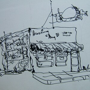 CHILI STOP great little building sketch, cute. A copy of ink sketch, on acid free paper FREE SHIPPiNG in U.S.A. The Drooling Dog image 2