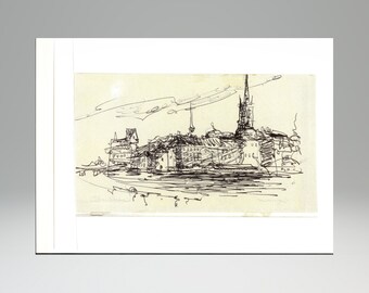 GAMLA - Stockholm  - landscape drawing by Dorothy Messenger - "Stockholm" Lo resolution.