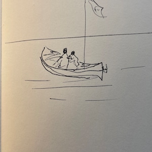 TURKISH SEAFARING - Boat On Sea, z Kaz, Turcja - kopia rysunku tuszem na papierze bezkwasowym, w kolorze złamanej bieli. Darmowa wysyłka