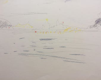 BEACH BLVD BELVEDERE Tiburon, 90s sketch of the Bay view in Marin, by my mom, large, 18 x 24" rare, original, unsighned.