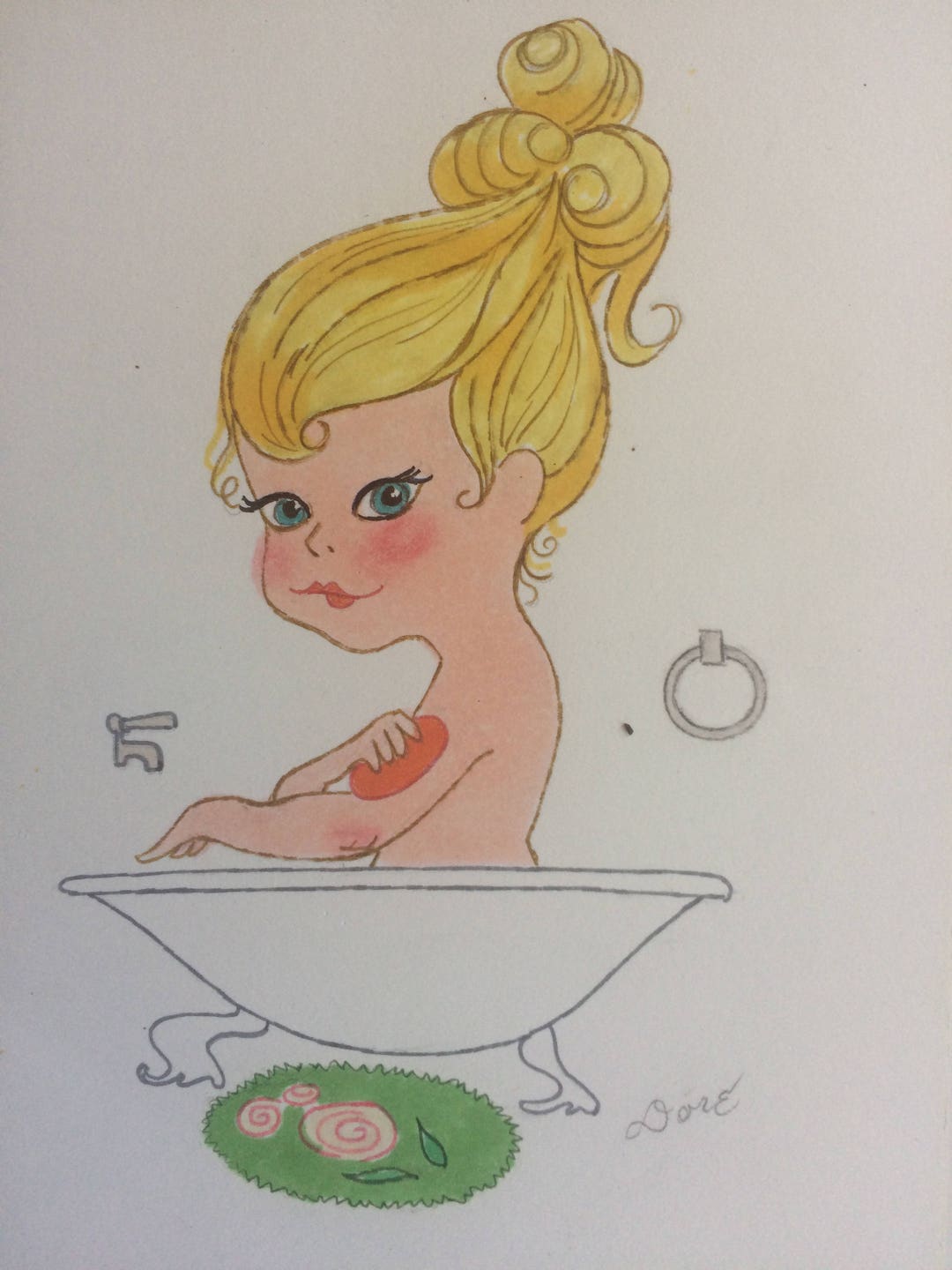 TUB GIRL Girl in Bathtub by D. Messenger, Cute Card Type Print About
