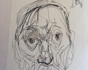 MASK Double Faces; Pen and ink drawing; very rare, acid free paper. 8.5&quot; x 11&quot;    INQUIRE about   ORIGINAL!  Free ship in UsA