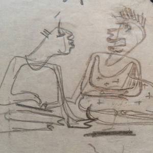 DRUGI ARGUMENT - szkic ołówkiem, kopia szkicu chusteczką i tuszem, jak u Picassa. 8,5 x 11"