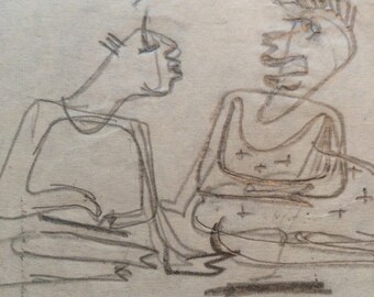 THE SECOND ARGUMENT - pencil sketch, copy of tissue and ink sketch, Picasso like. 8.5 x 11"