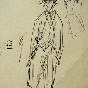 Oryginalny rysunek D. Messengera, „A Bum”, ok. 1960 r. Oryginalny szkic, mały, piórem i tuszem. DOSTĘPNE SĄ RÓWNIEŻ ODBITKI!