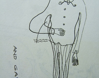 Le Garcon - cute ink drawing, small,  on off white acid free paper.  Inquire about original.  Cute.  Free ship in USA. Paris sketches