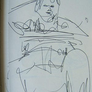 Relaxed Man in Airport, Schiphol, ze szkicownika, kopia oryginału. Na papierze bezkwasowym. DARMOWA WYSYŁKA w USA.