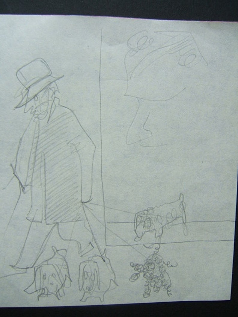 Silly Man with Four Dogs this is a very nice digital download. Dorothy Messenger pencil sketch