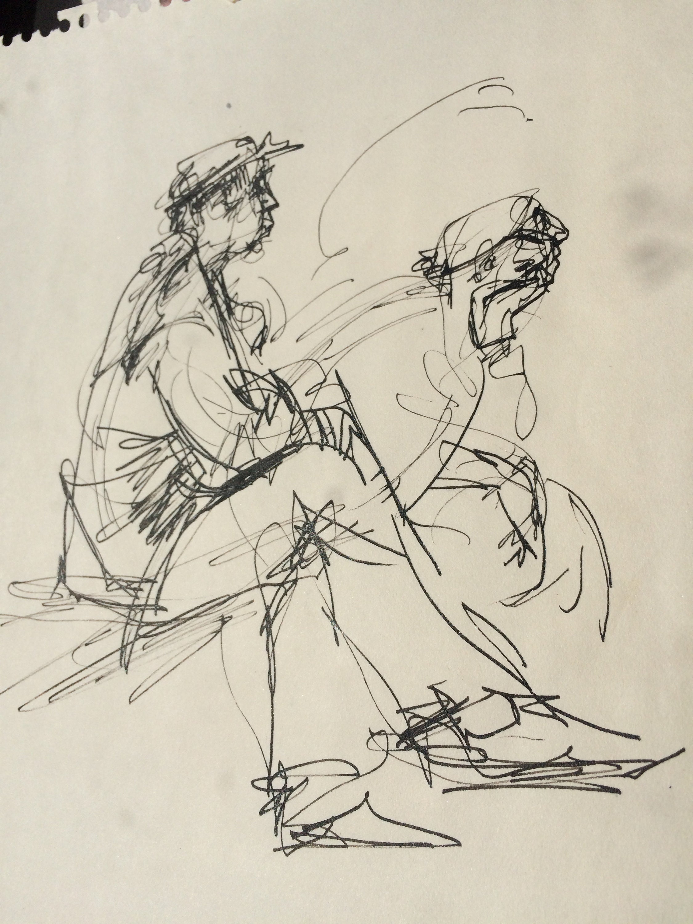 The Two Codgers, ink drawing, gorgeous lines. Copy on 8.5" x 11"  natural tone stiff paper. A copy.