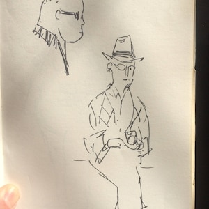 Dżentelmen w kapeluszu i z twarzą, szkic, kopia, bez kciuka, autorstwa D. Messenger - na papierze bezkwasowym o formacie 8,5 x 11".