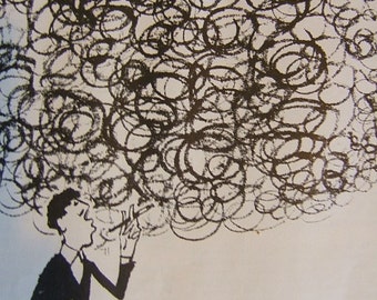 COUGH - Don't Smoke - a Pen and ink drawing suitable for framing and wall hanging. A copy.  FREE SHIPPiNG in U.S.A.