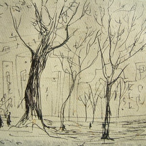 Drzewa jesienią - rysunek ołówkiem autorstwa Dorothy Messenger - „Drzewa” - w Palais de Chaillot w 1949 r. - kopia w Paryżu.