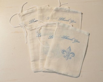 Hand Stamped Muslin 4 x 6 Thank You Bags Cotton Bags Set of 6