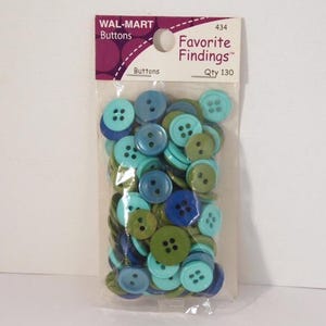 One Package of 130 Buttons New Buttons Assorted Blue and Green Buttons Craft Supplies Sewing Supplies