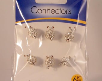 6 Rhinestone Paver Connectors Beads  NTP Bracelet Connectors Findings Destash Jewelry Making Supplies