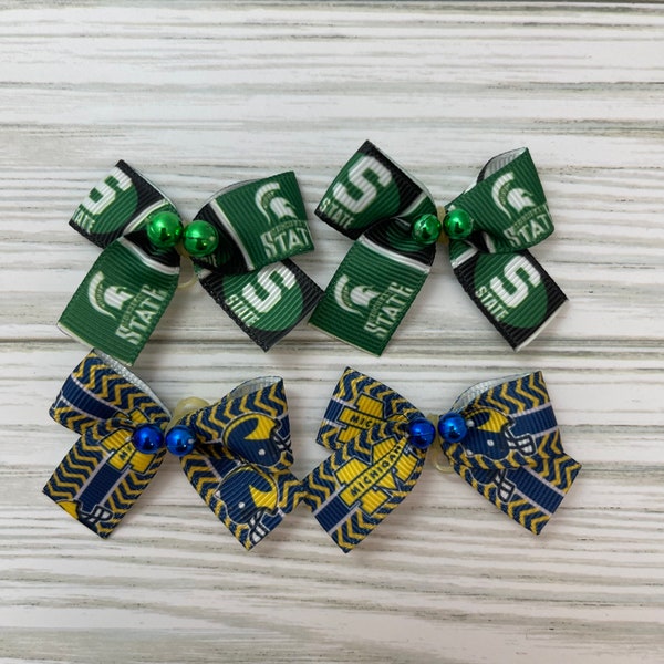 12 Michigan Rival Universities Dog Hair Bows! Pet Accessories for Dog Groomers! Top Knot Puppy Dog Bows
