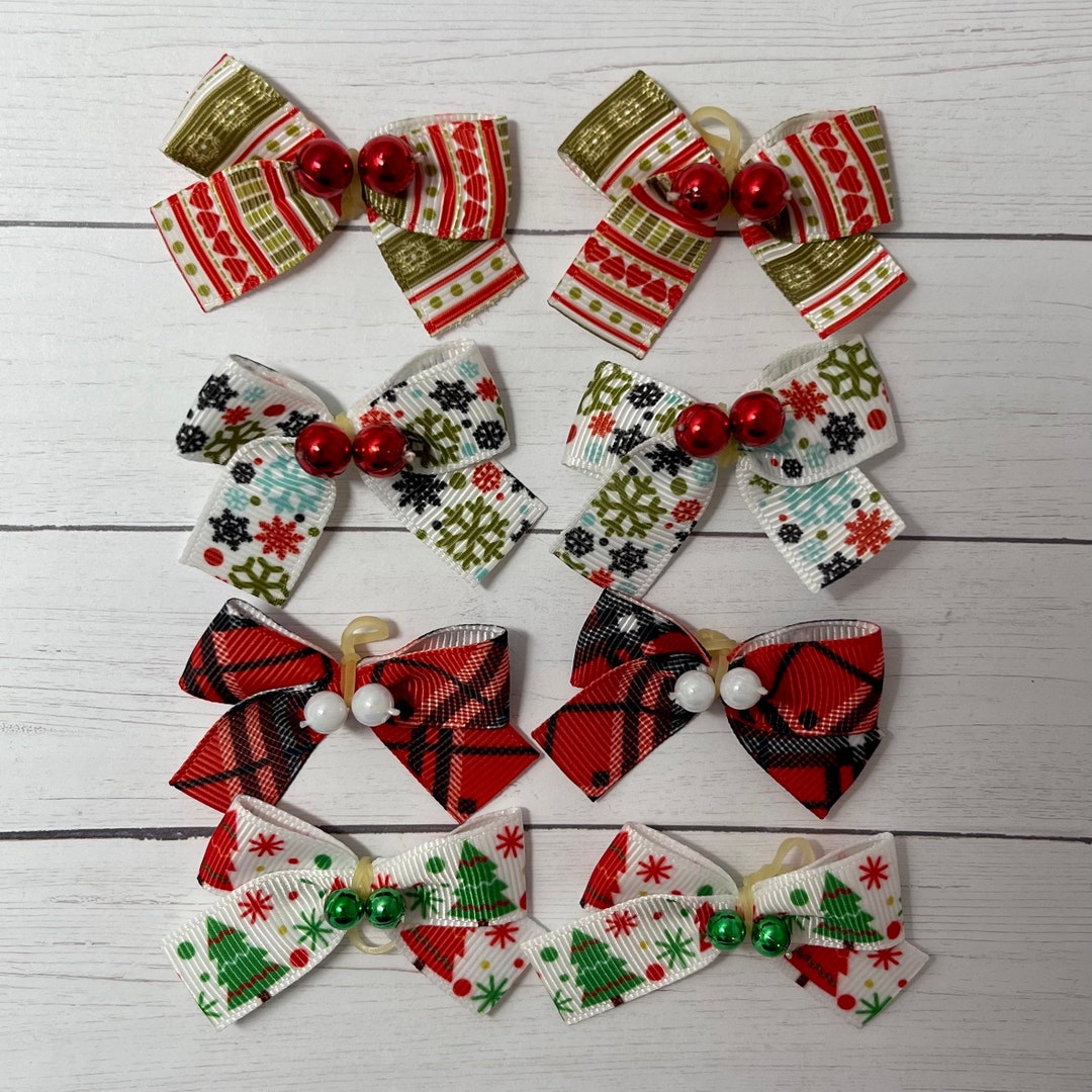 24 Christmas Dog Hair Bows Pet Accessories for Dog Groomers Top Knot