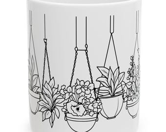 Botanical Ceramic Mug - Hanging Plants Coffee Cup, Plant Love Tea Mug, Homeware, Gift for Gardener