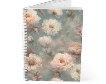 Vintage Rose Floral Spiral Notebook, Soft Pastel Peonies, gifts for her, writer inspiration, new year resolution