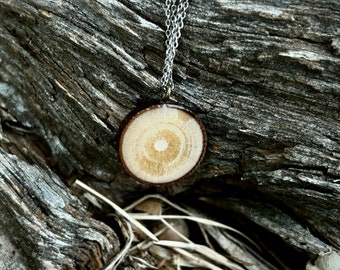 Poplar Wood Resin Necklace – Natural Branch Pendant, Rustic Jewelry for Her, Handmade Anniversary Gift
