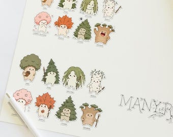 Sassy Forest Spirit Characters Sticker Sheet | Cute Graphic Tree Stickers
