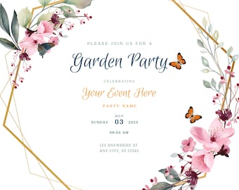 Garden Party Invitation Template – Pretty Birthday or Bridal Shower Invite, Editable Wedding Shower Download