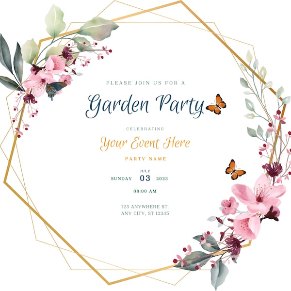 Garden Party Invitation Template Download, Party for her, pretty birthday party, wedding shower template