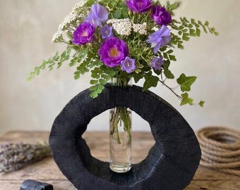Rund växthållare i stock, rustik Shou Sugi Ban, förökningshållare, minimalistisk inredning, Heminredning, vas i cottagecore-stil