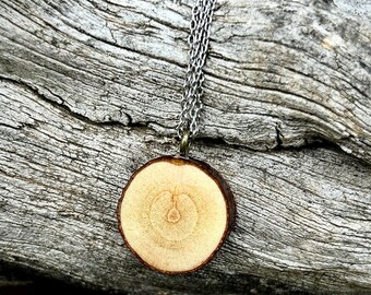 Cherry Wood Pendant Necklace – Natural Wooden Jewelry, Rustic Charm for Anniversary Gift, Handmade Gift for Her
