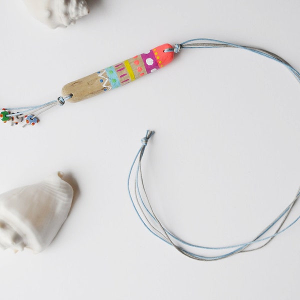 Colgante collar cristal grano etno mano de mar Driftwood pintado arte Natalie
