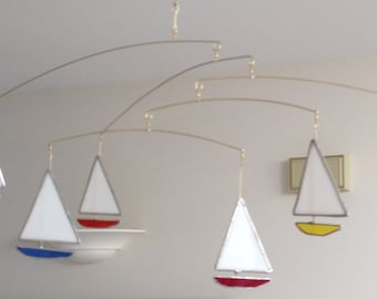 Stained Glass Sailboat Mobile - Horizontal Design