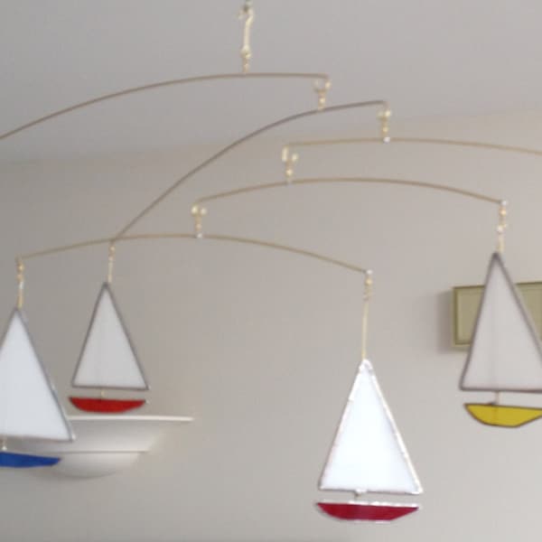 Stained Glass Sailboat Mobile - Horizontal Design