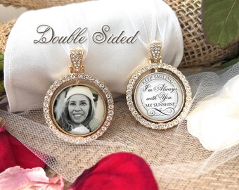 Photo Bouquet Charm In Loving Memory of Mom-Dad-Grandma-Grandpa-Personalize Saying and Custom Photograph-Memory Gift-Wedding Memorial Charm