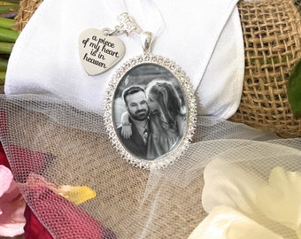 Custom Photo Bouquet Charm-Bride Gift-A Piece Of My Heart Is In Heaven-Loss of Loved One Remembrance on Wedding Day-Photo Bouquet Pendant