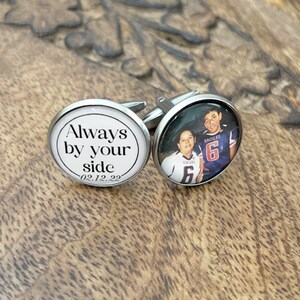 Wedding Cufflinks for Groom-Memorial Photo Wedding Cufflinks-Personalized Wedding Date-Always By Your Side-In Memory of Dad-Mom-Remembrance