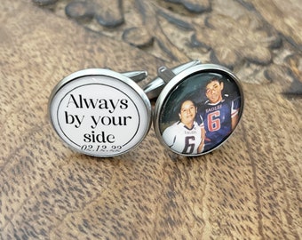 Wedding Cufflinks for Groom-Memorial Photo Wedding Cufflinks-Personalized Wedding Date-Always By Your Side-In Memory of Dad-Mom-Remembrance