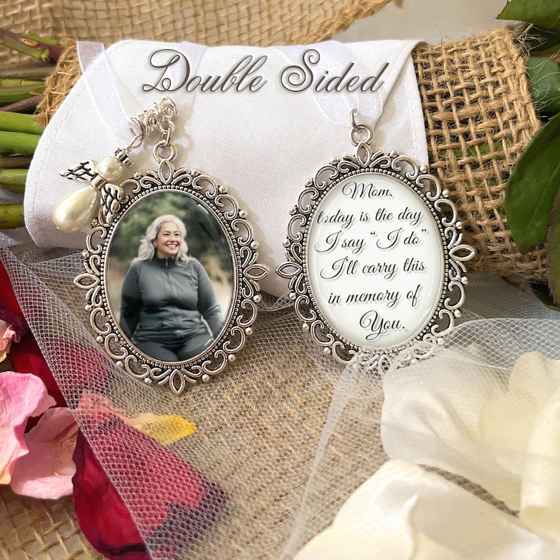 Loss of Grandparents Wedding Remembrance Gift-Photo Bouquet Charm-Memorial Gift for Bride-Loss of Loved One-Custom Photograph and Saying image 8