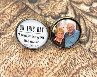 Photo Memorial Cufflinks for Groom-Wedding In Memory Cufflinks-Personalized Wedding Date-On This Day I Will Miss You The Most-Remembrance