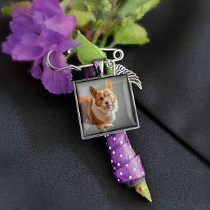 Pet Memorial Pin for Groom-Wedding Boutonniere Charm for Groom or Groomsmen-Photo Remembrance Pin-Wedding Memory Charm for Groom&#39;s Lapel-Dog