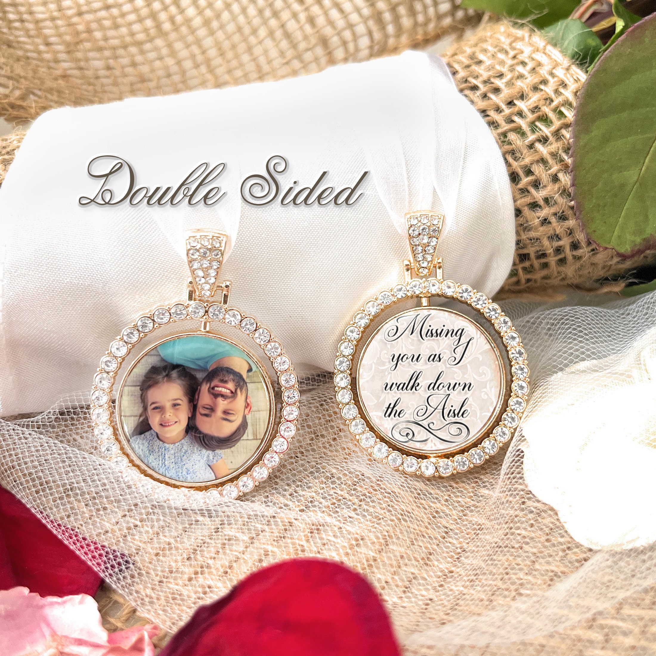 Bouquet Charm, Bridal Bouquet Charm, Memorial Photo Charm, Custom Photo &  Wording, 1 to 4 pendants, Angel Wing, Beautiful Memories Quote