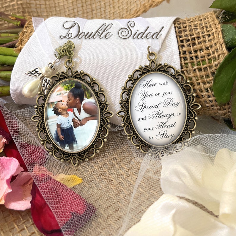 Loss of Grandparents Wedding Remembrance Gift-Photo Bouquet Charm-Memorial Gift for Bride-Loss of Loved One-Custom Photograph and Saying image 7