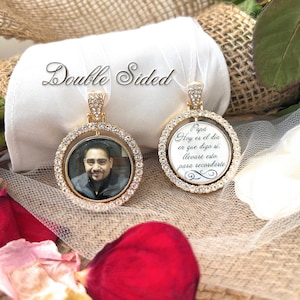 Spanish Wedding Memorial Gift for Bride-Photo Bridal Bouquet Charm-Double Sided-Remembrance Gift-Attach to Bridal Bouquet-Loss of Loved One