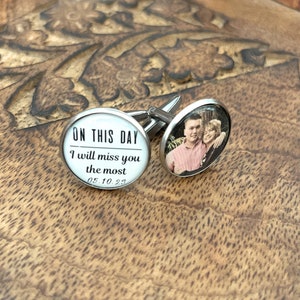 Wedding Memorial Photo Cufflinks for Groom-Loss of Mother-Wedding In Memory Cufflinks-Personalized Wedding Date-Remembrance Gift-For Him